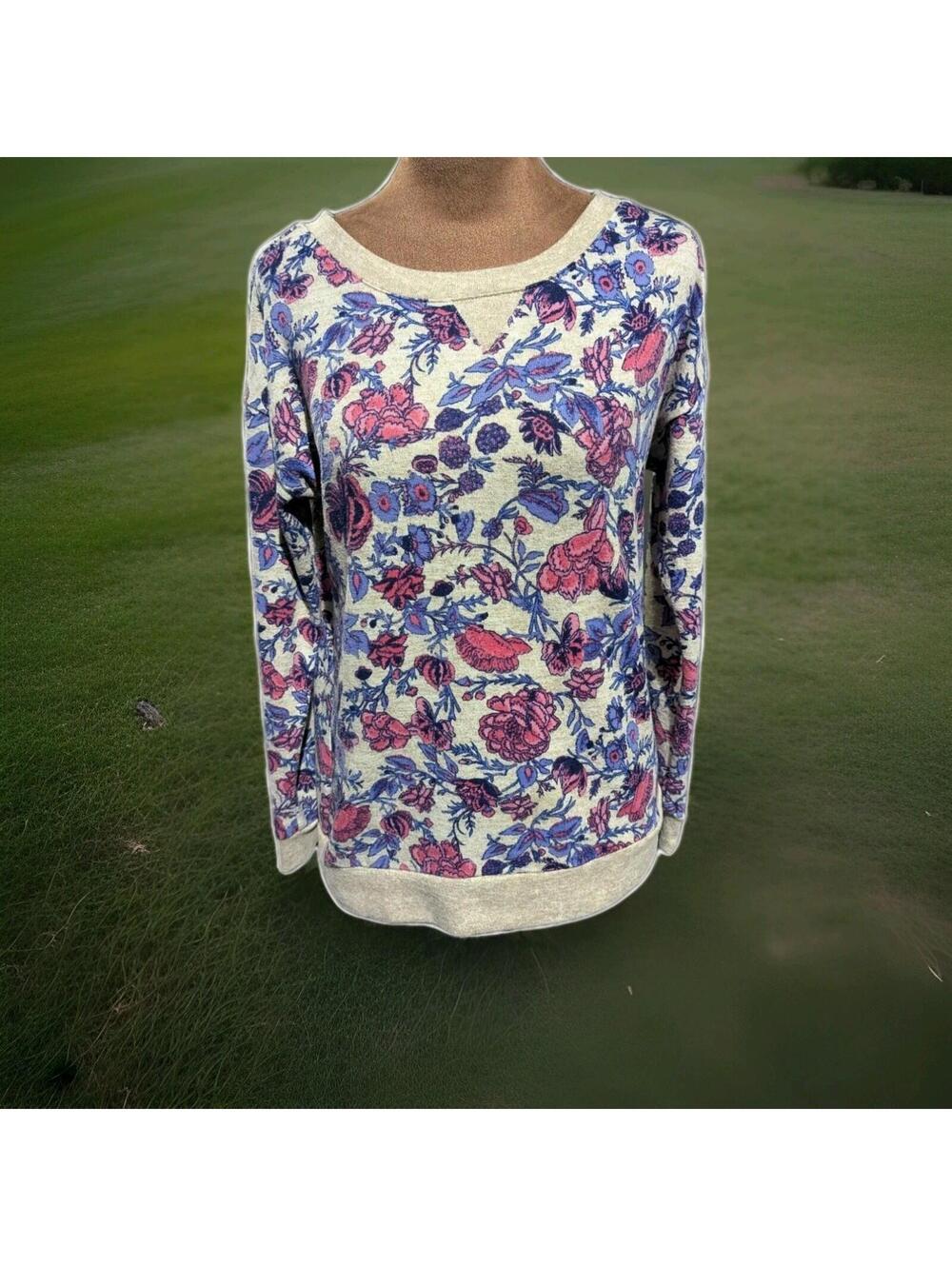 Hippie Rose Size Small Women's Sweatshirt Floral Pattern Long Sleeve Gray